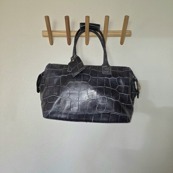 Dooney & Bourke Croc Embossed Leather Travel Duffel 22” Black Overnight Bag - Picture 2 of 16
